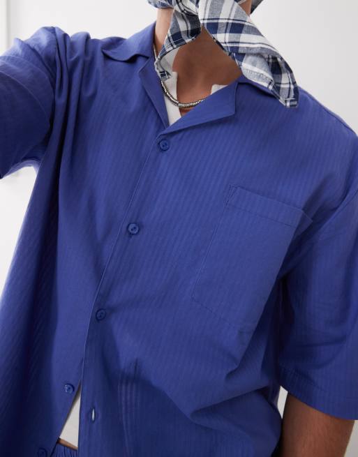COLLUSION - Chemise texturée à rayures - Bleu, 3 de 4