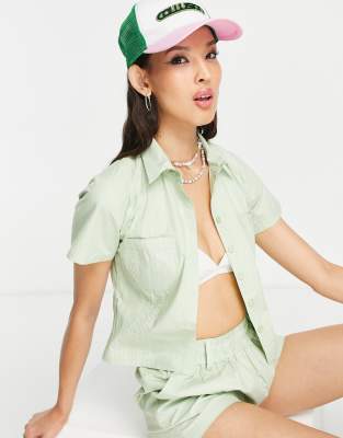 COLLUSION coated cotton utility shirt co-ord in sage green - ASOS Price Checker