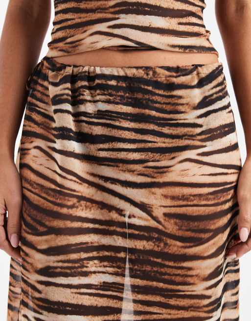 COLLUSION chiffon knee length skirt in animal print, 5 of 5