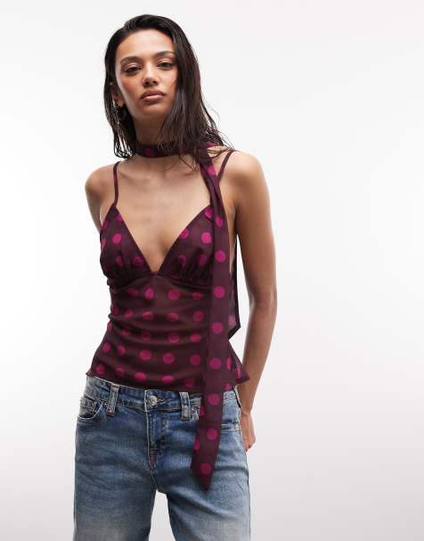 COLLUSION chiffon polka dot cami top with scarf in pink - view 1