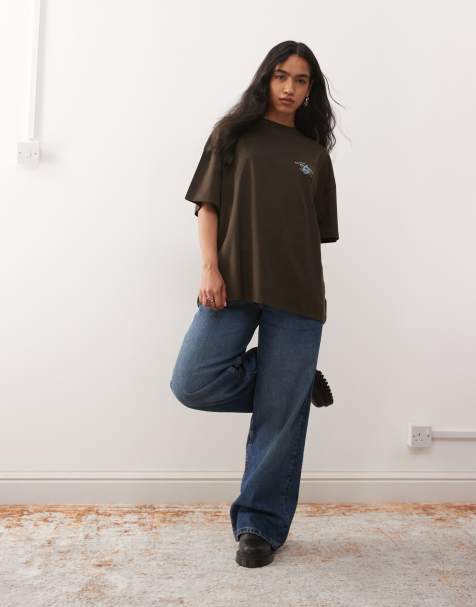 COLLUSION – Chokladbrun t-shirt med korta ärmar och tryck baktill - view 1