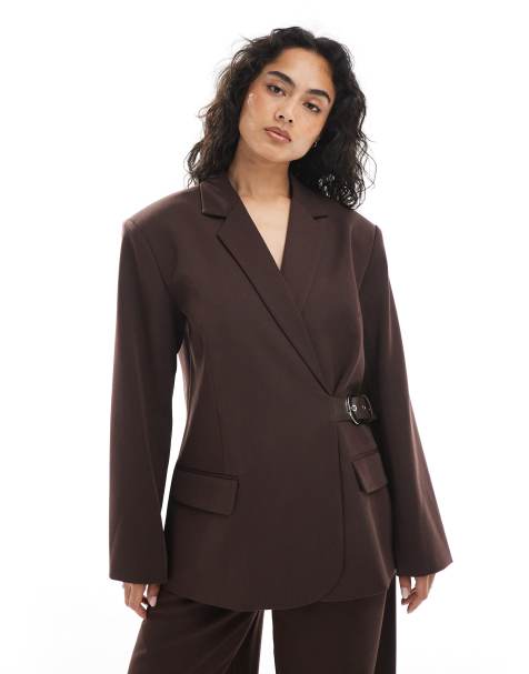 COLLUSION - Chokoladebrun skræddersyet oversized blazer med bæltedetalje - Del af sæt - view 1