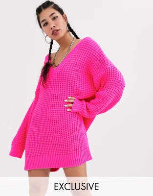 pink v neck sweater dress