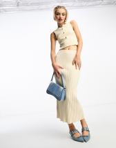 ASOS DESIGN knit sweater and maxi skirt set in textured ladder stitch in  cream