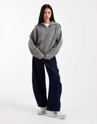 Collusion Chunky Zip Up Sweater In Brown