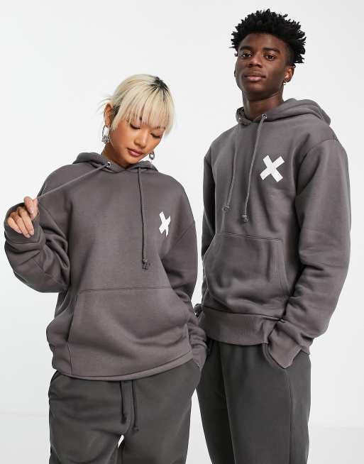 COLLUSION – Ciemnoszara bluza unisex z kapturem i logo, 4 z 4