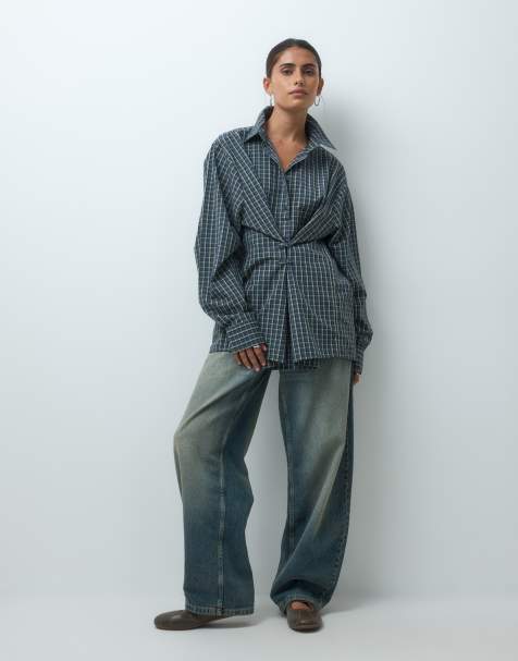 COLLUSION cinched shirt in check - view 1