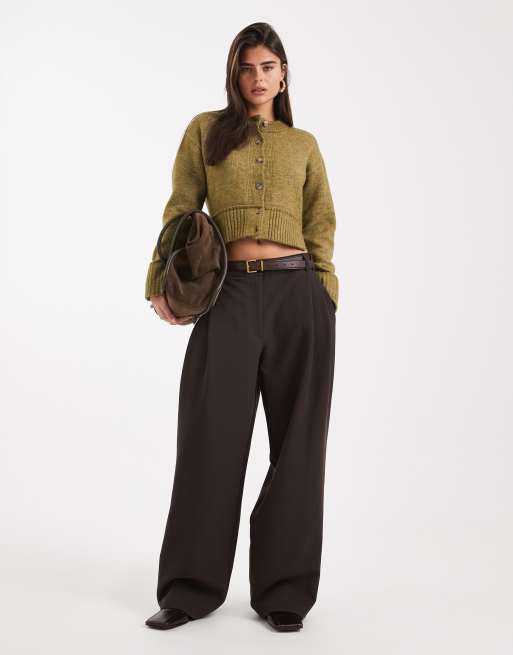 COLLUSION cinched waist knitted cardigan in green, 2 of 4