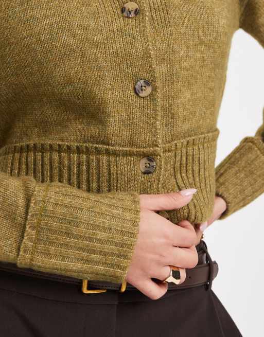COLLUSION cinched waist knitted cardigan in green, 3 of 4