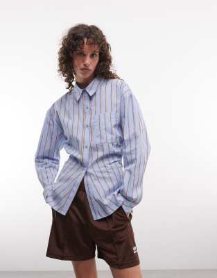 Collusion Cinched Waist Oversized Shirt In Blue