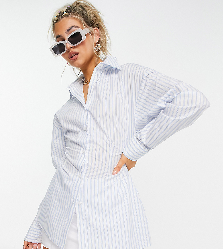 COLLUSION cinched waist stripe shirt in blue-Blues