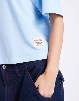 Collusion Circular Design Collection Boxy T-shirt In Blue