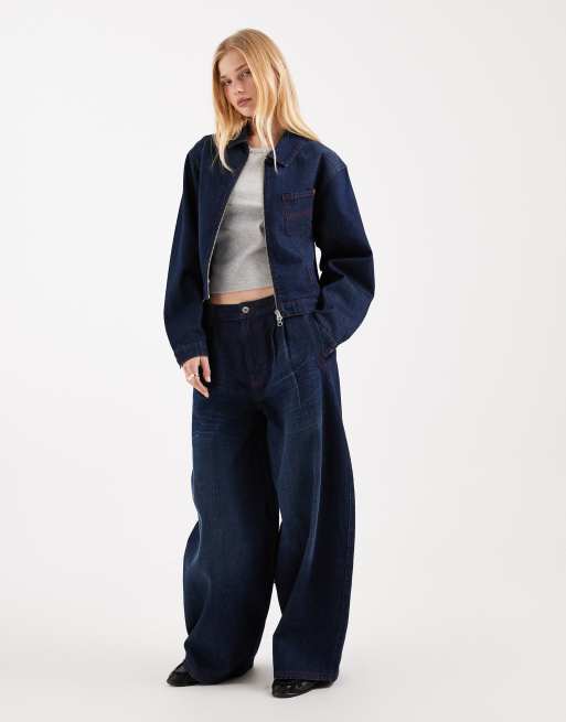 COLLUSION - Circular Design Collection - Cropped firkantet jakke i skyllet denim - Del af sæt, 2 af 4