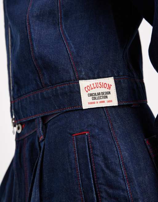 COLLUSION - Circular Design Collection - Cropped firkantet jakke i skyllet denim - Del af sæt, 4 af 4
