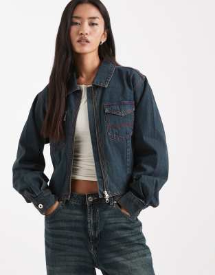 Collusion Circular Design Collection Fitted Zip Jacket In Green