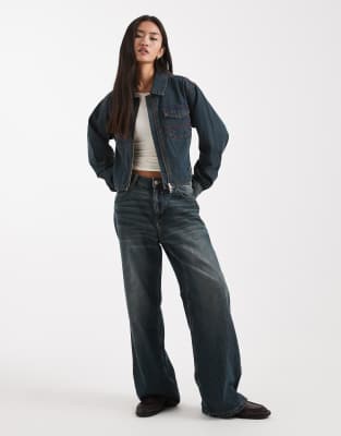 Collusion Circular Design Collection Fitted Zip Jacket In Green