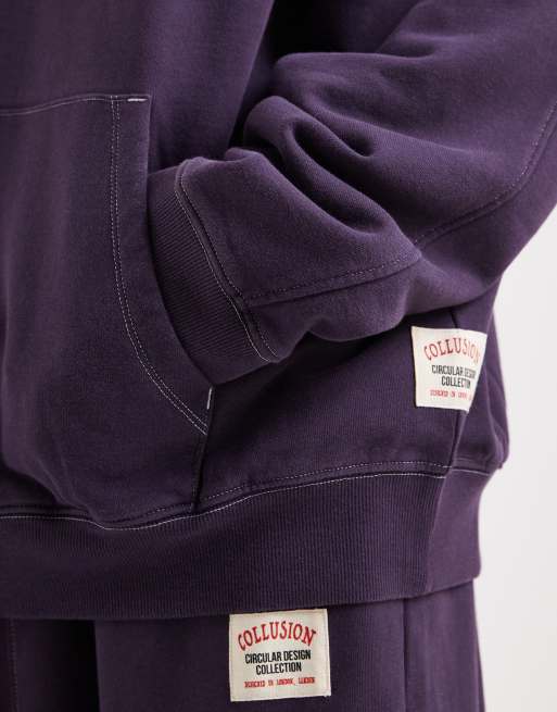 COLLUSION - Circular Design Collection - Forvasket aubergine firkantet kraftig hættetrøje, 3 af 4