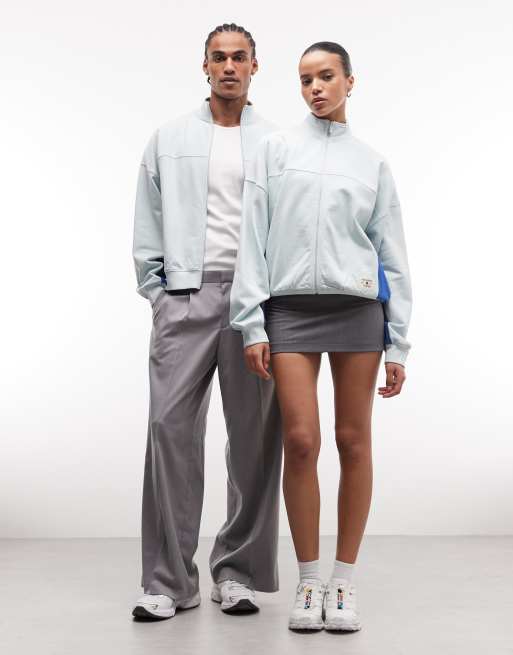 COLLUSION – Circular Design Collection – Grå och blå, kraftig panelsydd tröja i unisex-modell med dragkedja, 2 av 4