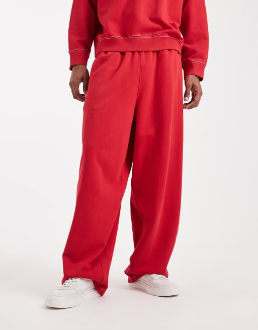 COLLUSION Circular Design Collection heavyweight straight leg trackies in washed red, 2 of 5