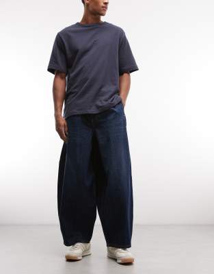 Circular Design Collection - Jean bouffant oversize à pinces - Brut délavé-Bleu marine W28