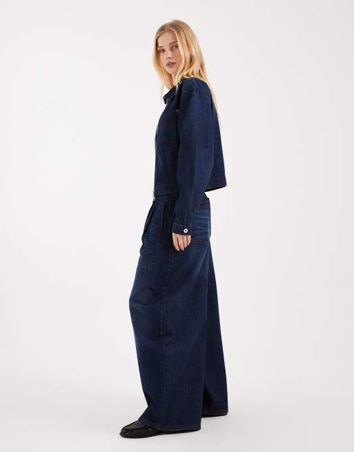 COLLUSION - Circular Design Collection - Jeans i skyllet denim med læg og store ballonben - Del af sæt, 2 af 5