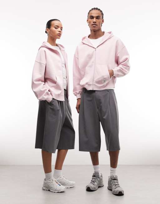COLLUSION – Circular Design Collection – Schwere Unisex-Kapuzenjacke in Rosa mit Reißverschluss, 2 von 4