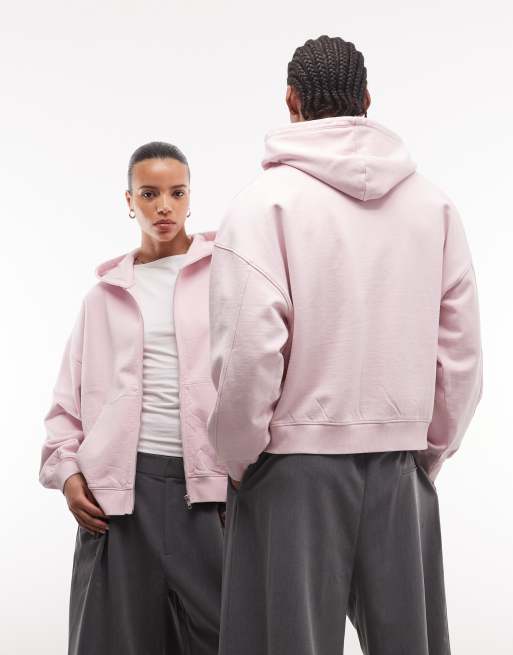 COLLUSION – Circular Design Collection – Schwere Unisex-Kapuzenjacke in Rosa mit Reißverschluss, 4 von 4