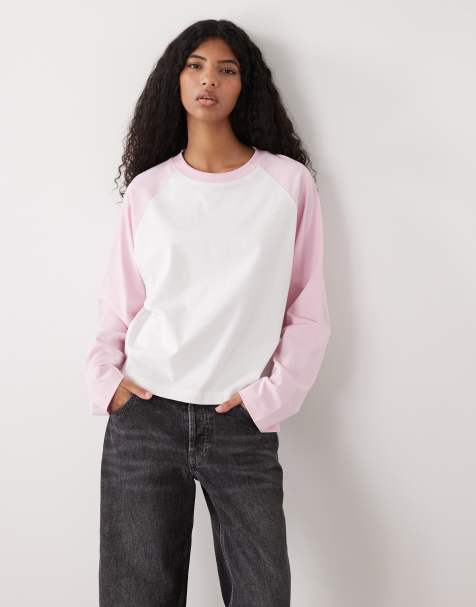 COLLUSION - Circular Design Collection - T-shirt van zware stof met raglanmouwen in roze en wit - view 1