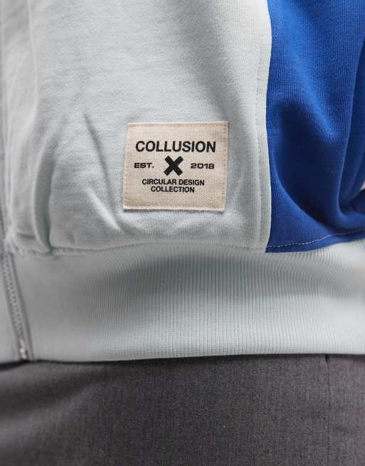 COLLUSION - Circular Design Collection - Uniseks sweatshirt van zware stof met rits in grijs en blauw, 3 van 4