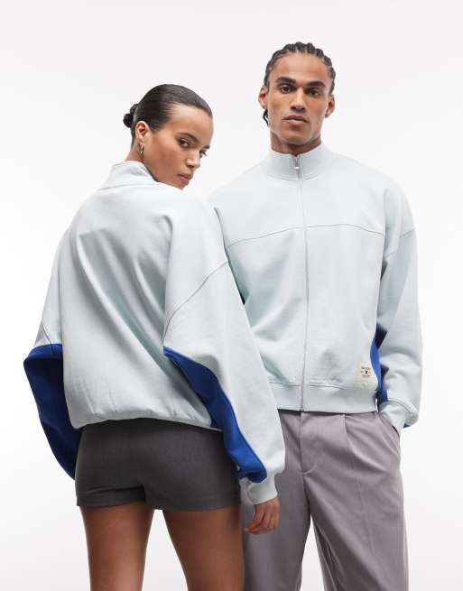 COLLUSION - Circular Design Collection - Uniseks sweatshirt van zware stof met rits in grijs en blauw, 4 van 4