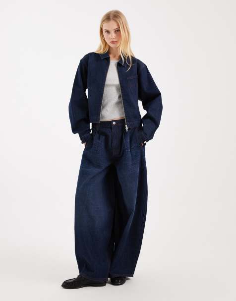 COLLUSION Circular Design Collection XL balloon jean with pleats co ord in rinse wash - view 1