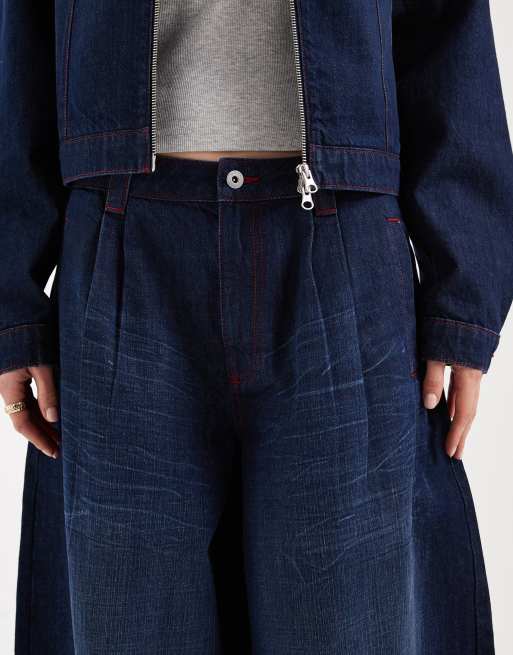 COLLUSION Circular Design Collection XL balloon jean with pleats co ord in rinse wash, 3 of 5