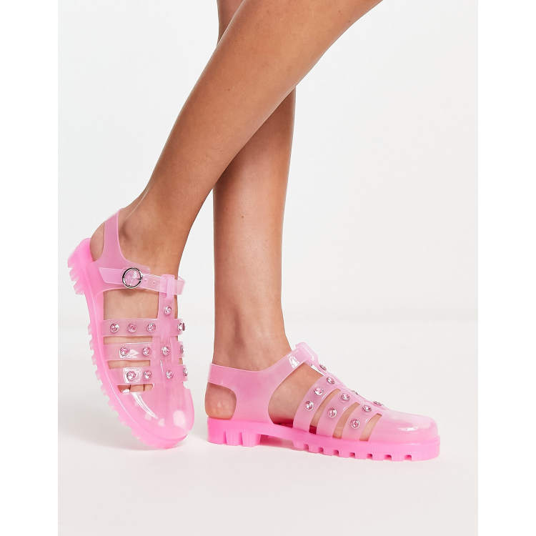 COLLUSION clear rubber diamante jelly shoe in pink ASOS