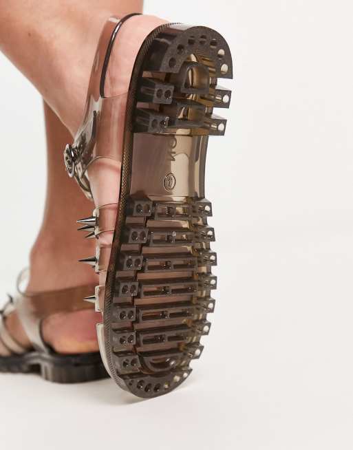 COLLUSION clear rubber jelly shoe with spikes in charcoal ASOS