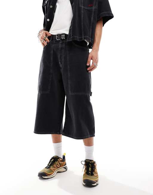 COLLUSION co-ord denim skater shorts with contrast branding in washed black, 2 of 5