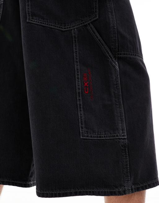 COLLUSION co-ord denim skater shorts with contrast branding in washed black, 5 of 5