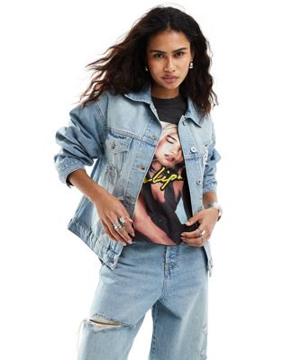 COLLUSION co-ord denim trucker jacket with rips in lightwash