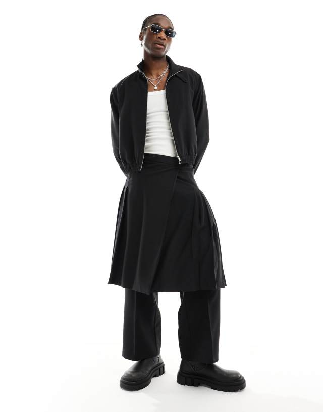 Collusion - co-ord tailored harrington jacket, kilt and joggers in black