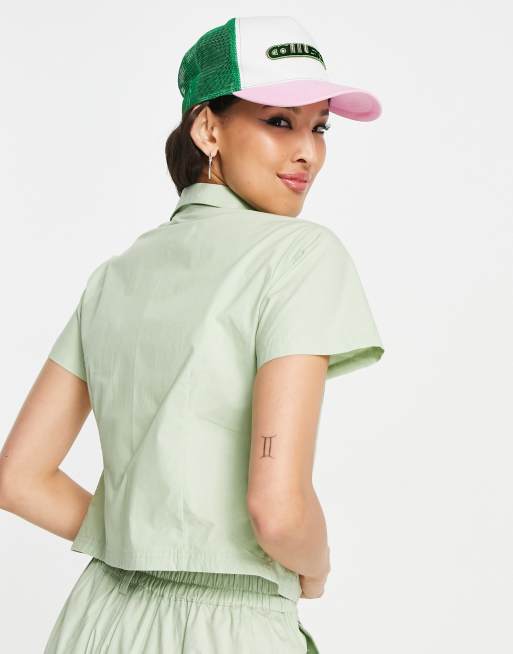 COLLUSION coated cotton utility shirt in sage green (part of a set), 2 of 4