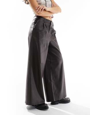 coated wide leg PU pants in brown