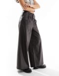 [Collusion] COLLUSION coated wide leg PU pants in brown 4 BROWN