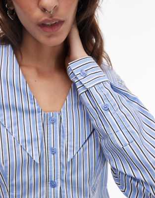 Collusion Collared Blouse In Blue