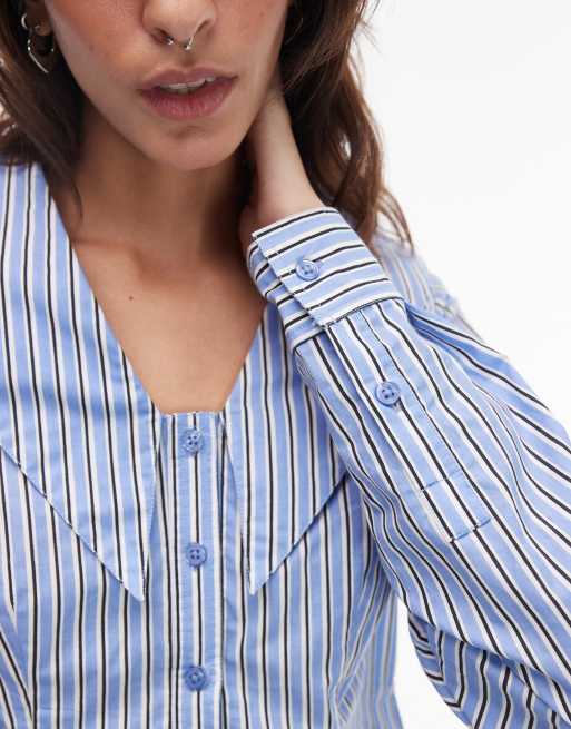 COLLUSION collared blouse in blue stripes