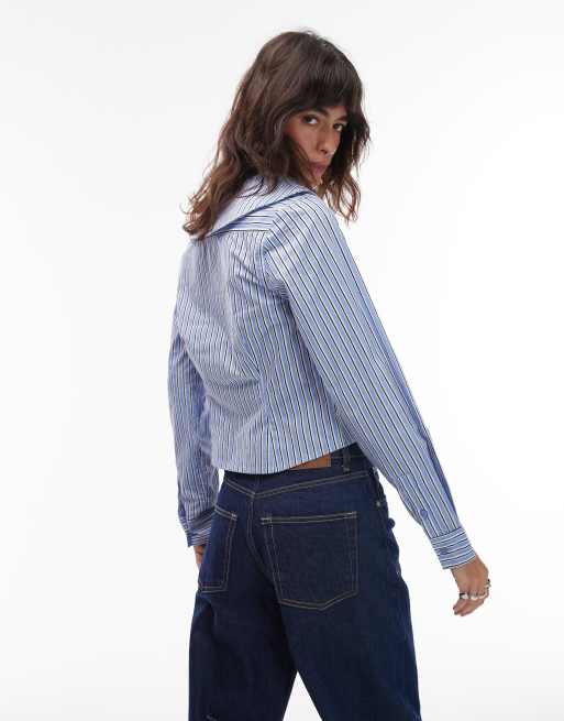COLLUSION collared blouse in blue stripes