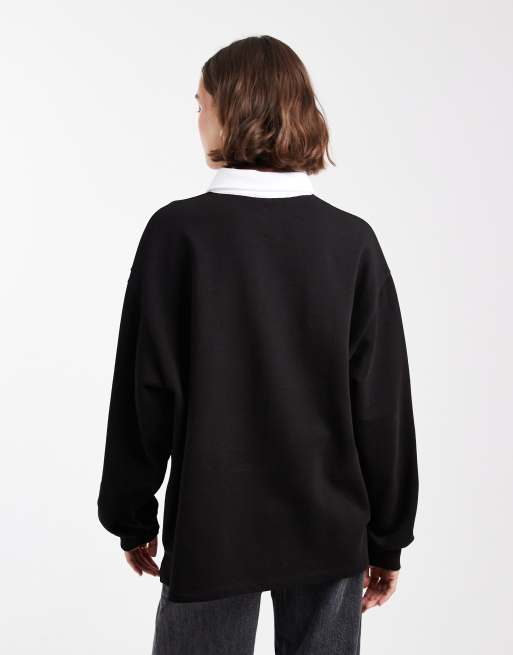 COLLUSION color block polo top in black