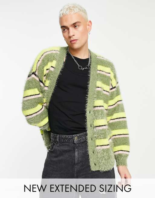 COLLUSION color block striped shaggy cardigan