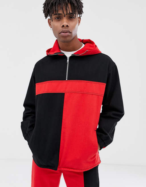 COLLUSION colour blocked overhead denim jacket in black and red ASOS