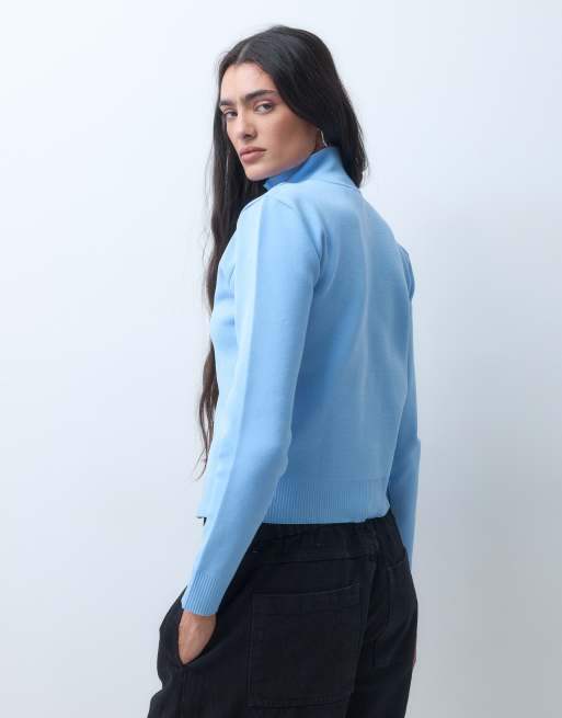 COLLUSION compact gebreid vest met ritssluiting in blauw, 4 van 10