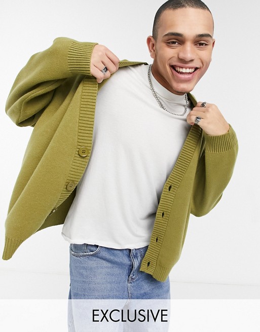 COLLUSION compact knit cardigan in olive