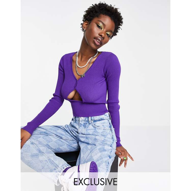 COLLUSION compact knit keyhole top in purple | ASOS